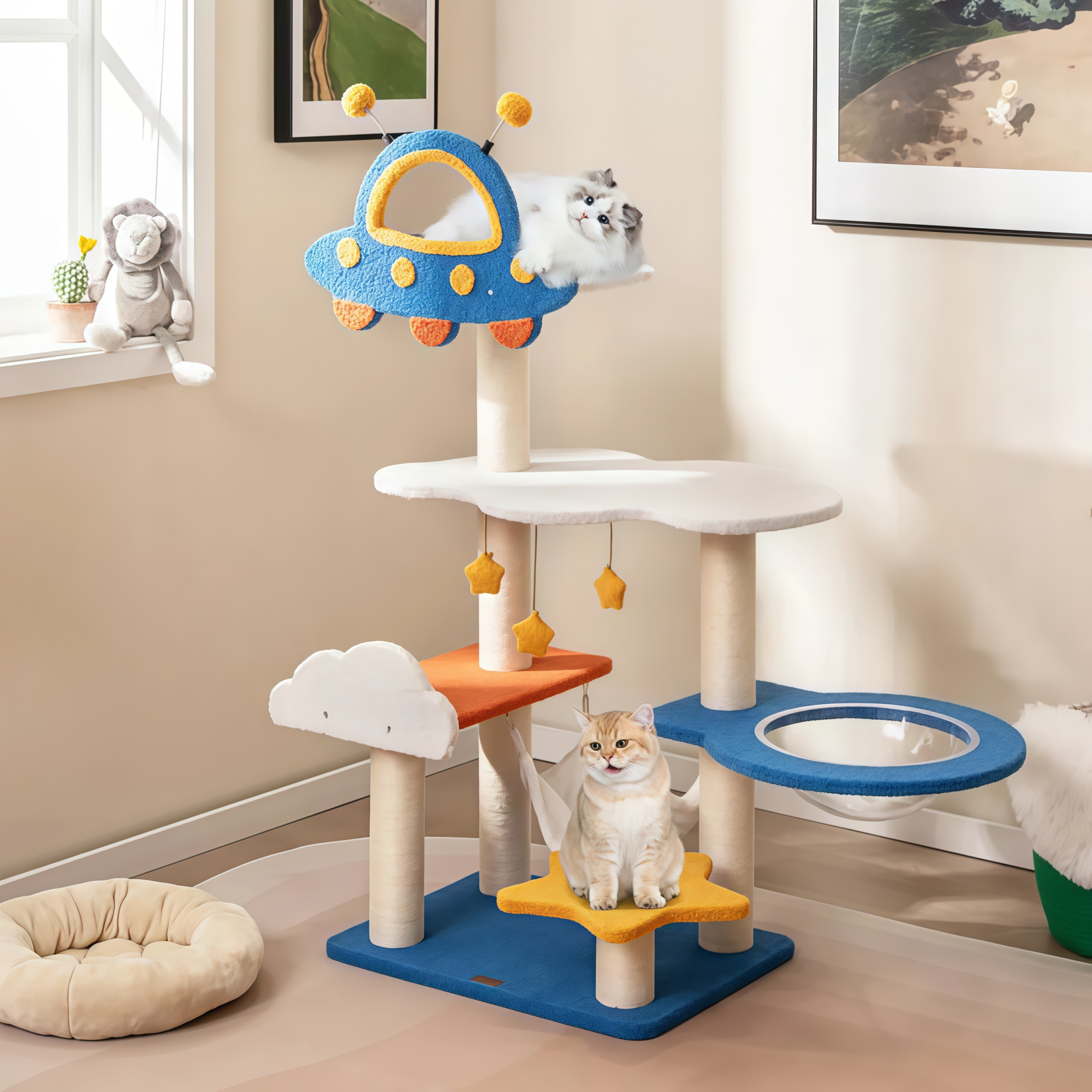 Blast Off, Kitty 🚀✨ The Space Cat Tree with a UFO Perch + Clear Capsule “Pod”