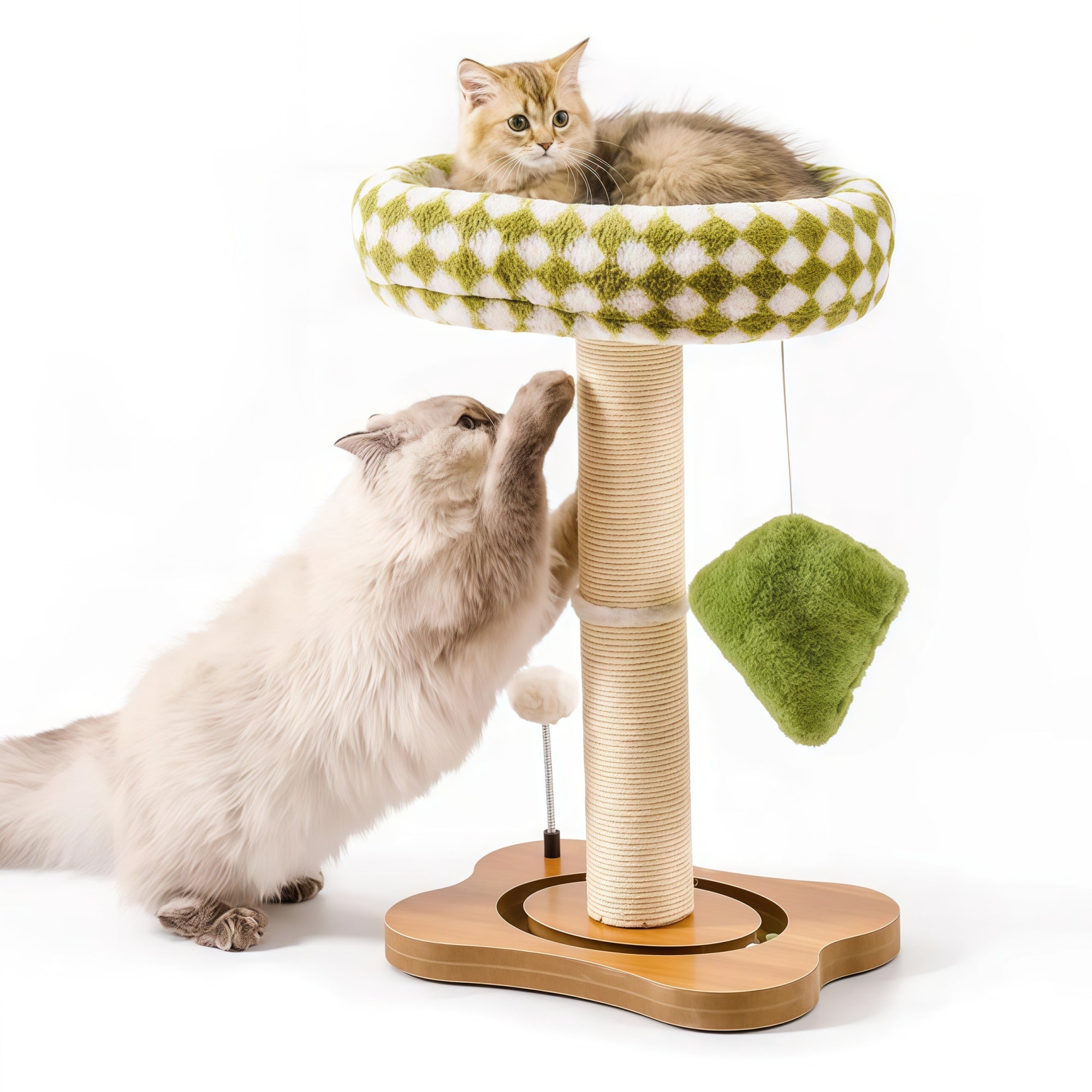 2-in-1 Cat Scratching Post & Bed: Sisal Scratcher + Ball Track + Washable Top Perch
