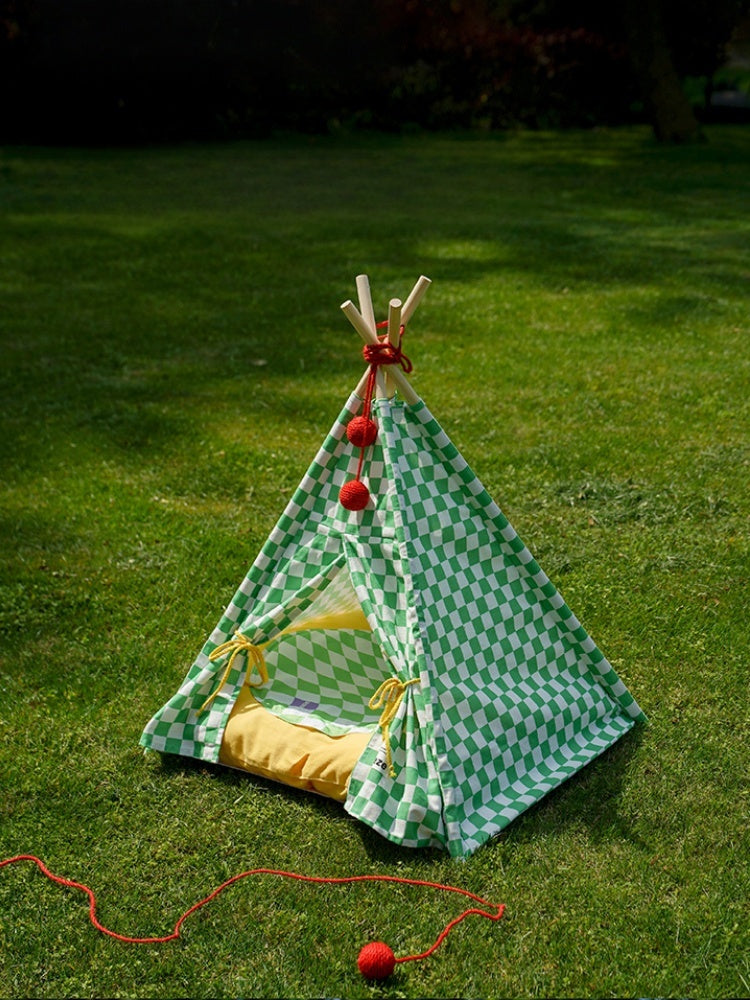 ZEZE Green Gingham Pet Teepee Tent