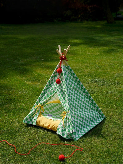 ZEZE Green Gingham Pet Teepee Tent