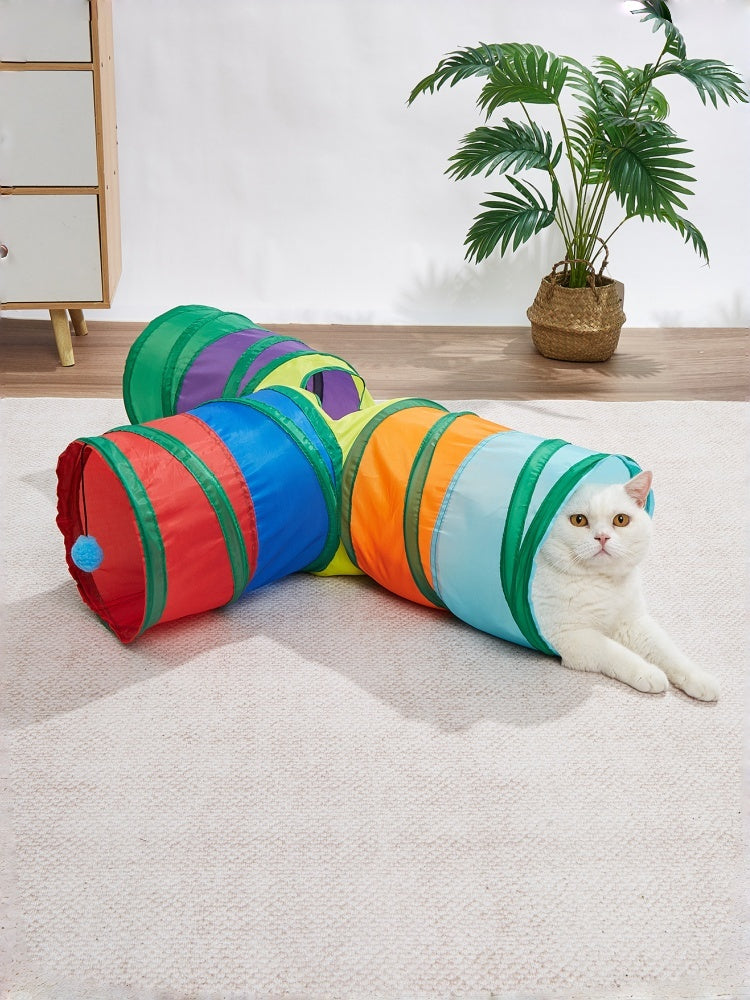 Rainbow Plush Cat Tunnel Toy