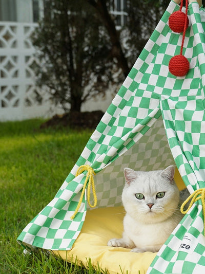 ZEZE Green Gingham Pet Teepee Tent
