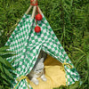ZEZE Green Gingham Pet Teepee Tent