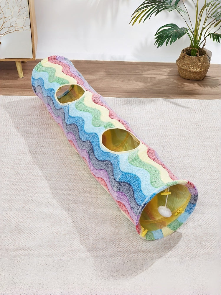Rainbow Plush Cat Tunnel Toy