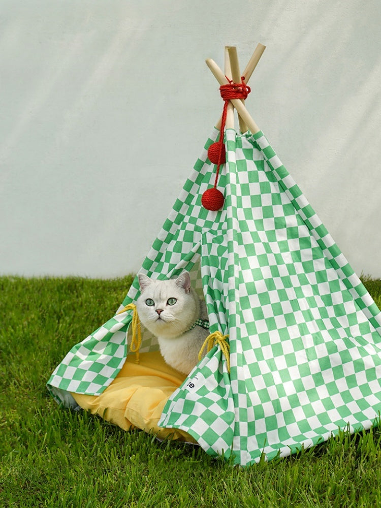 ZEZE Green Gingham Pet Teepee Tent