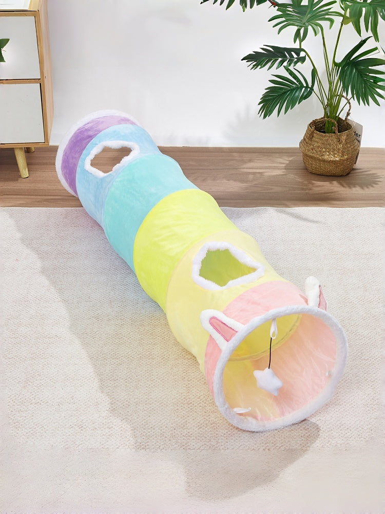 Rainbow Plush Cat Tunnel Toy