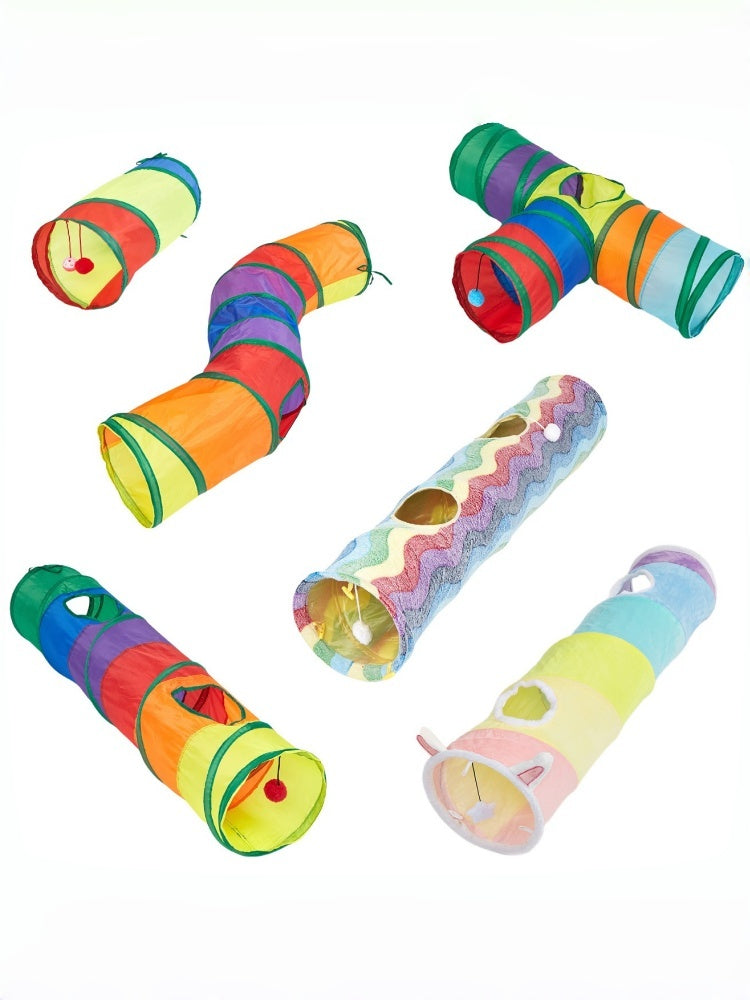 Rainbow Plush Cat Tunnel Toy