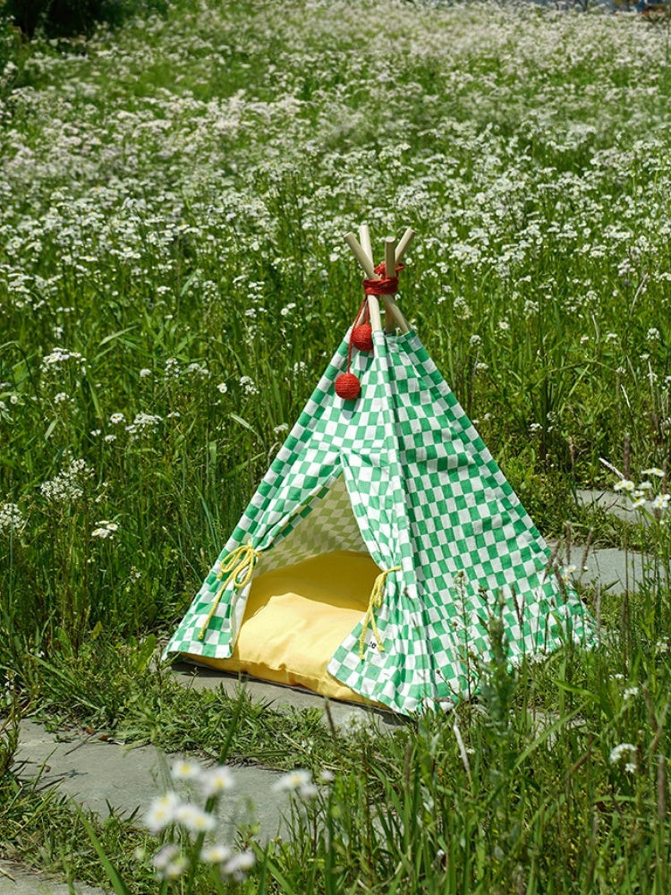 ZEZE Green Gingham Pet Teepee Tent