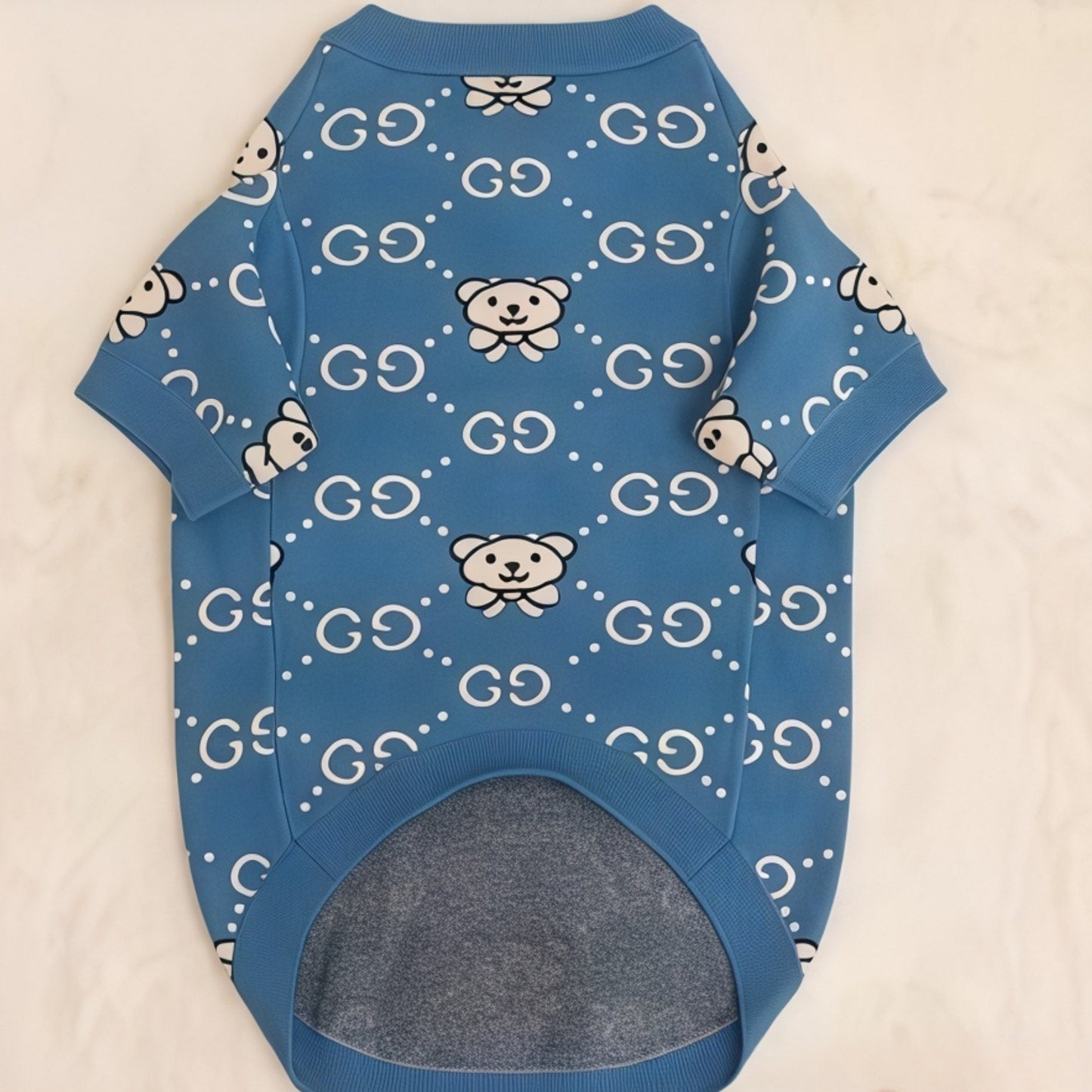 LUUFIFI Blue Bear Letter Knit Pet Sweater