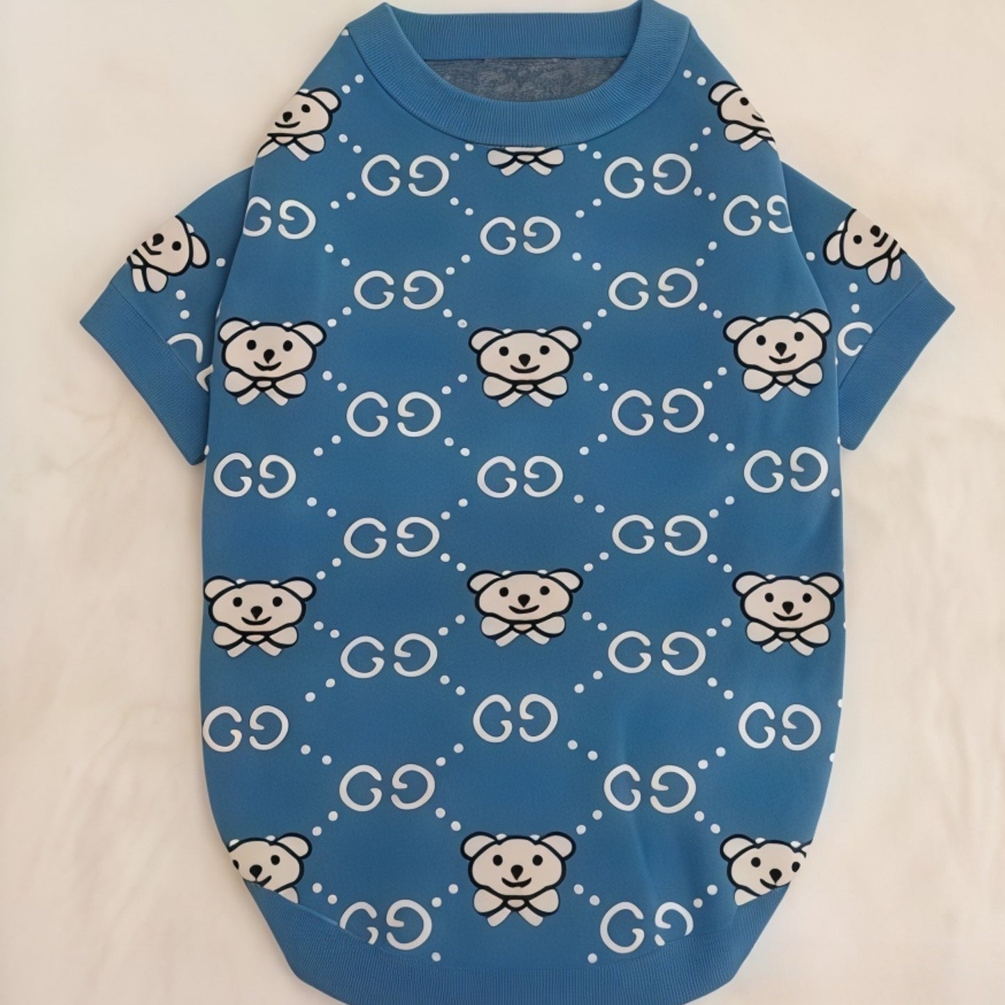 LUUFIFI Blue Bear Letter Knit Pet Sweater