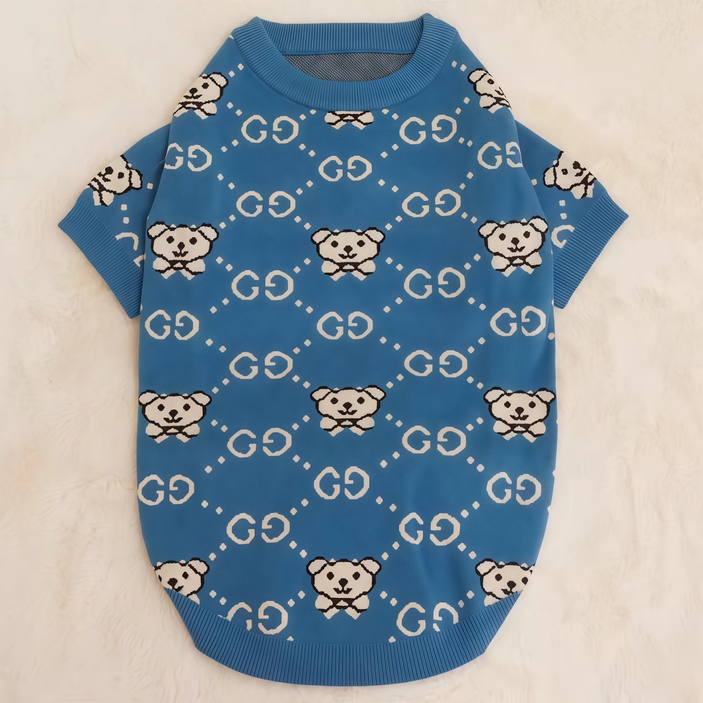 LUUFIFI Blue Bear Letter Knit Pet Sweater