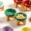 Elevated Porcelain Pet Bowl with Removable Wooden Stand