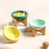 Elevated Porcelain Pet Bowl with Removable Wooden Stand