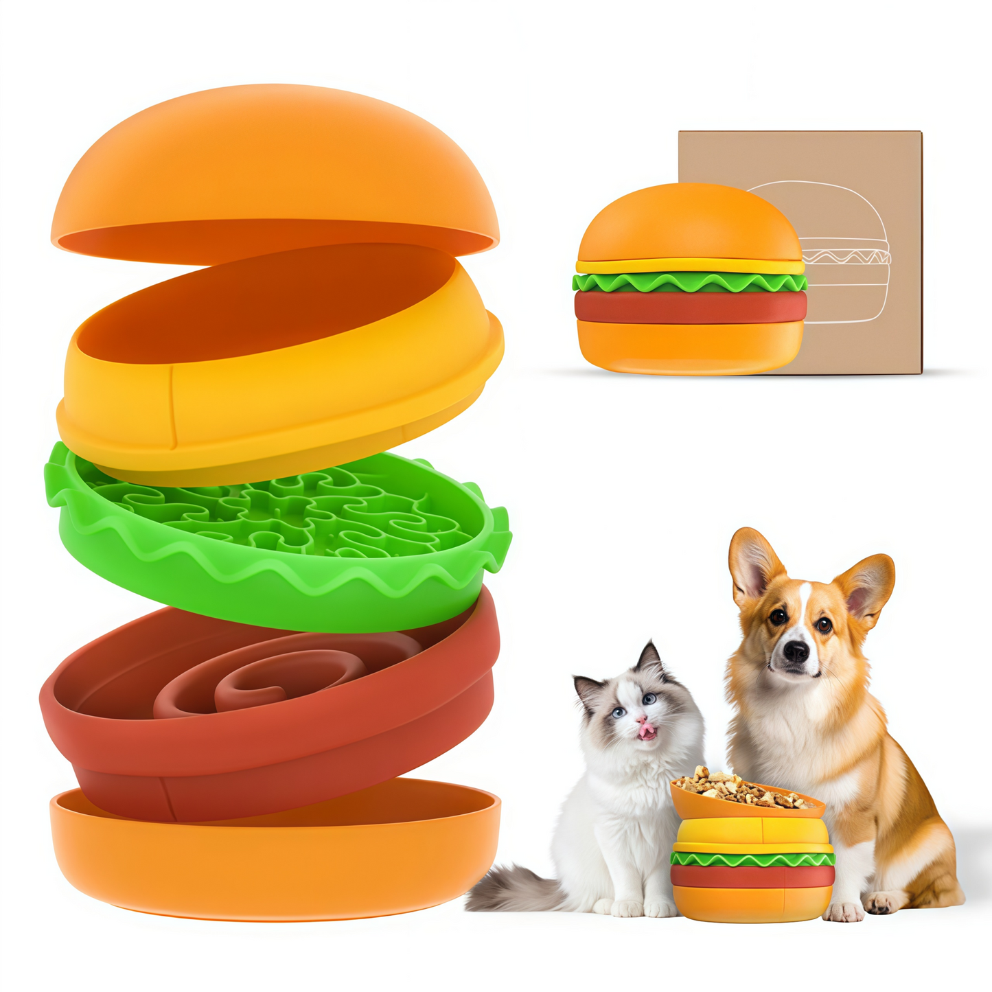 Hamburger 5-in-1 Pet Bowl Set