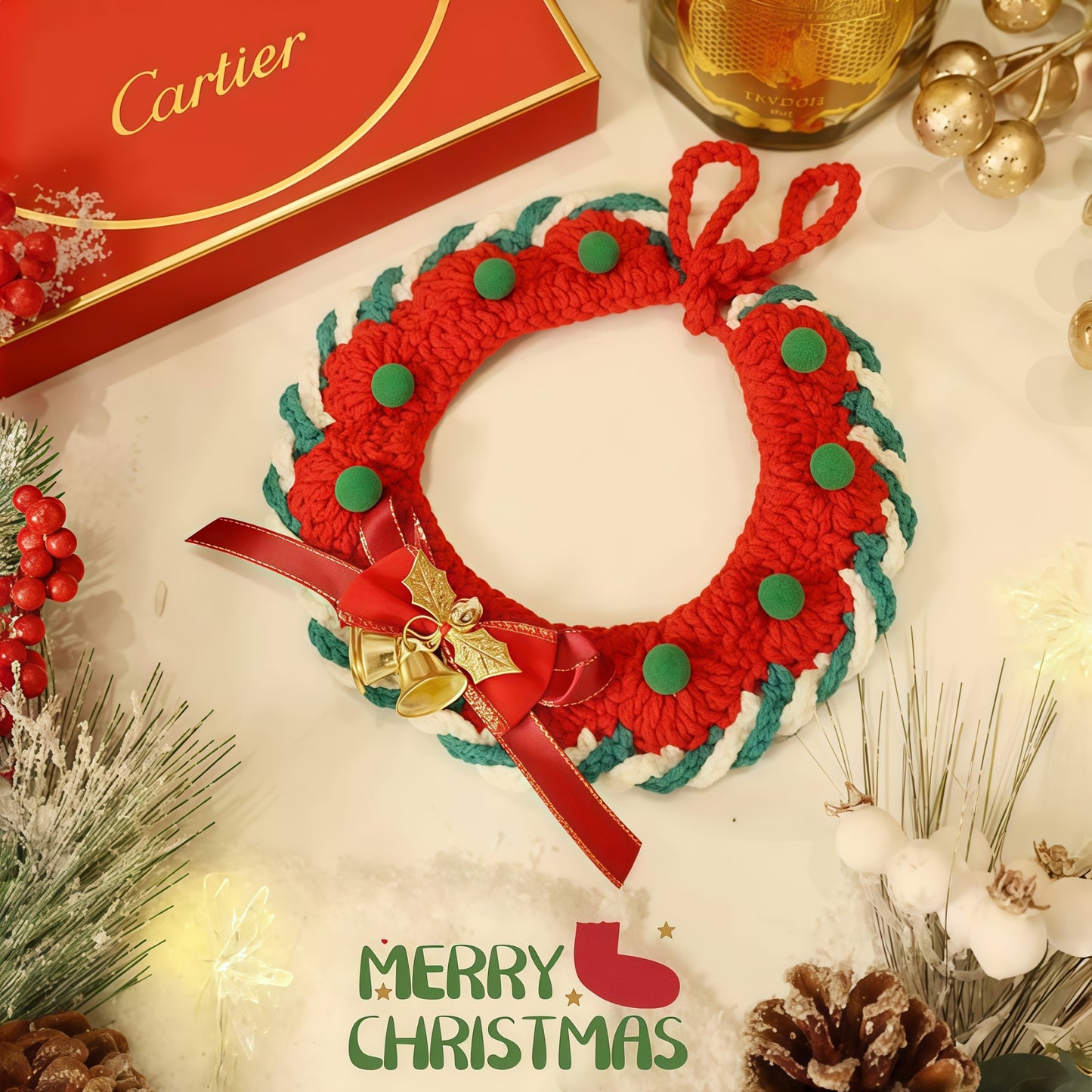 Handwoven Holiday Pet Collar Bib