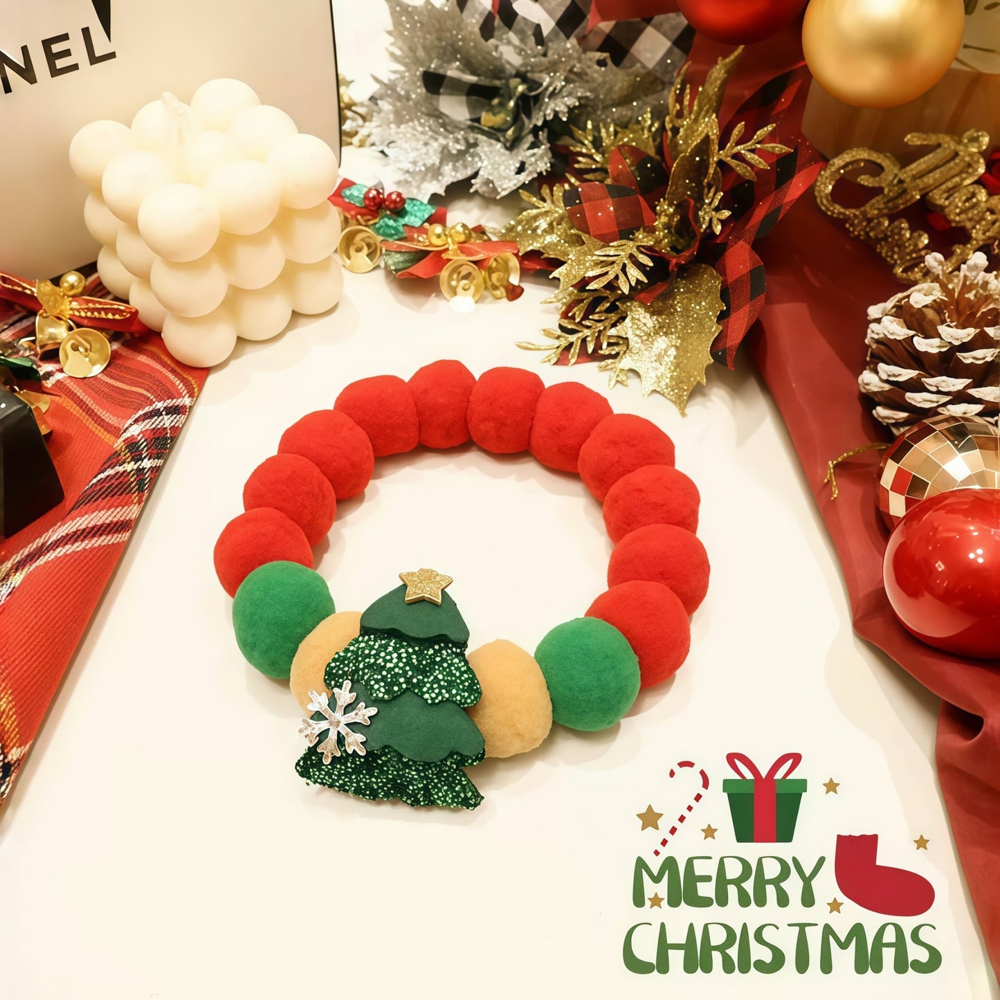 Handwoven Holiday Pet Collar Bib