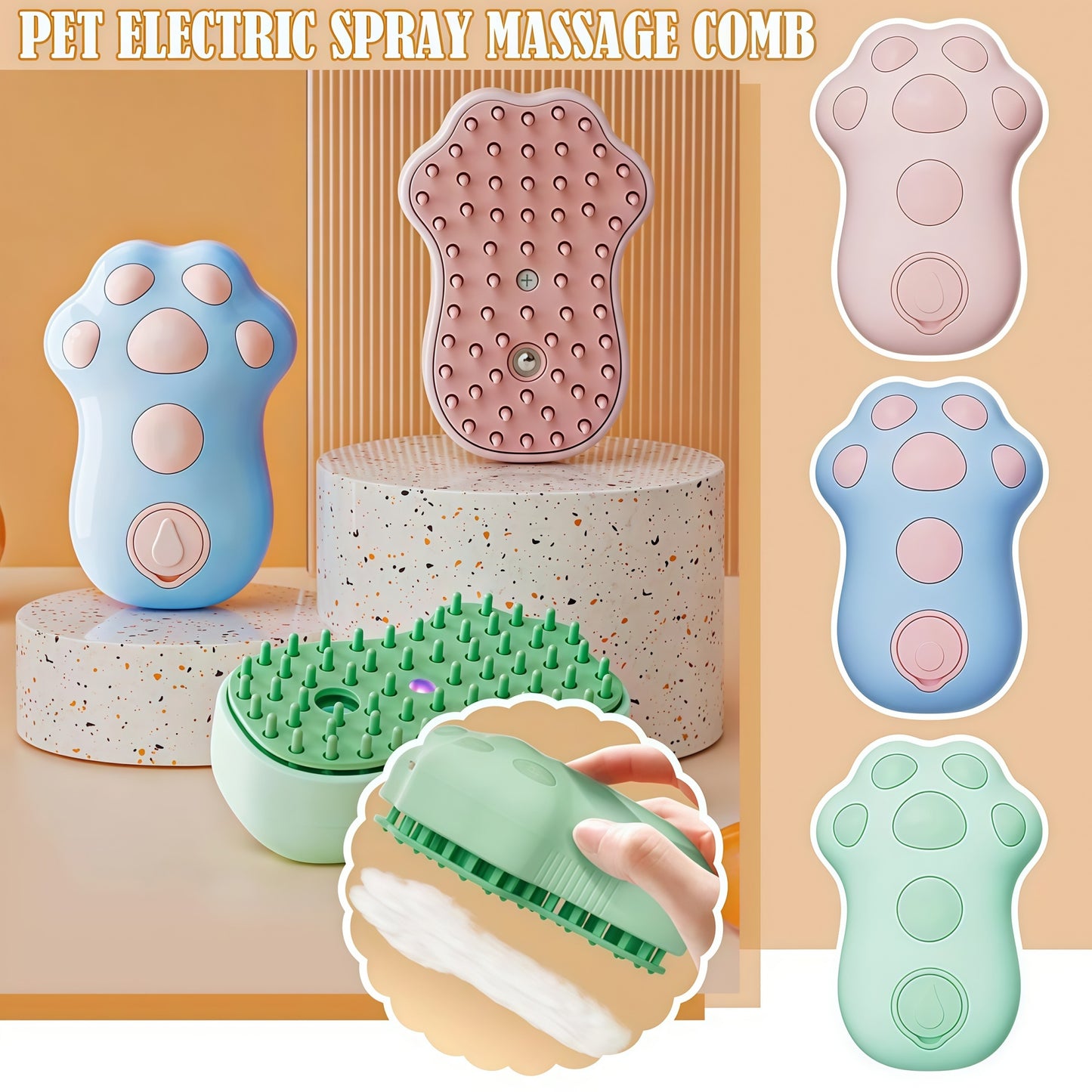 USB Rechargeable Mist Grooming Brush with UV Light