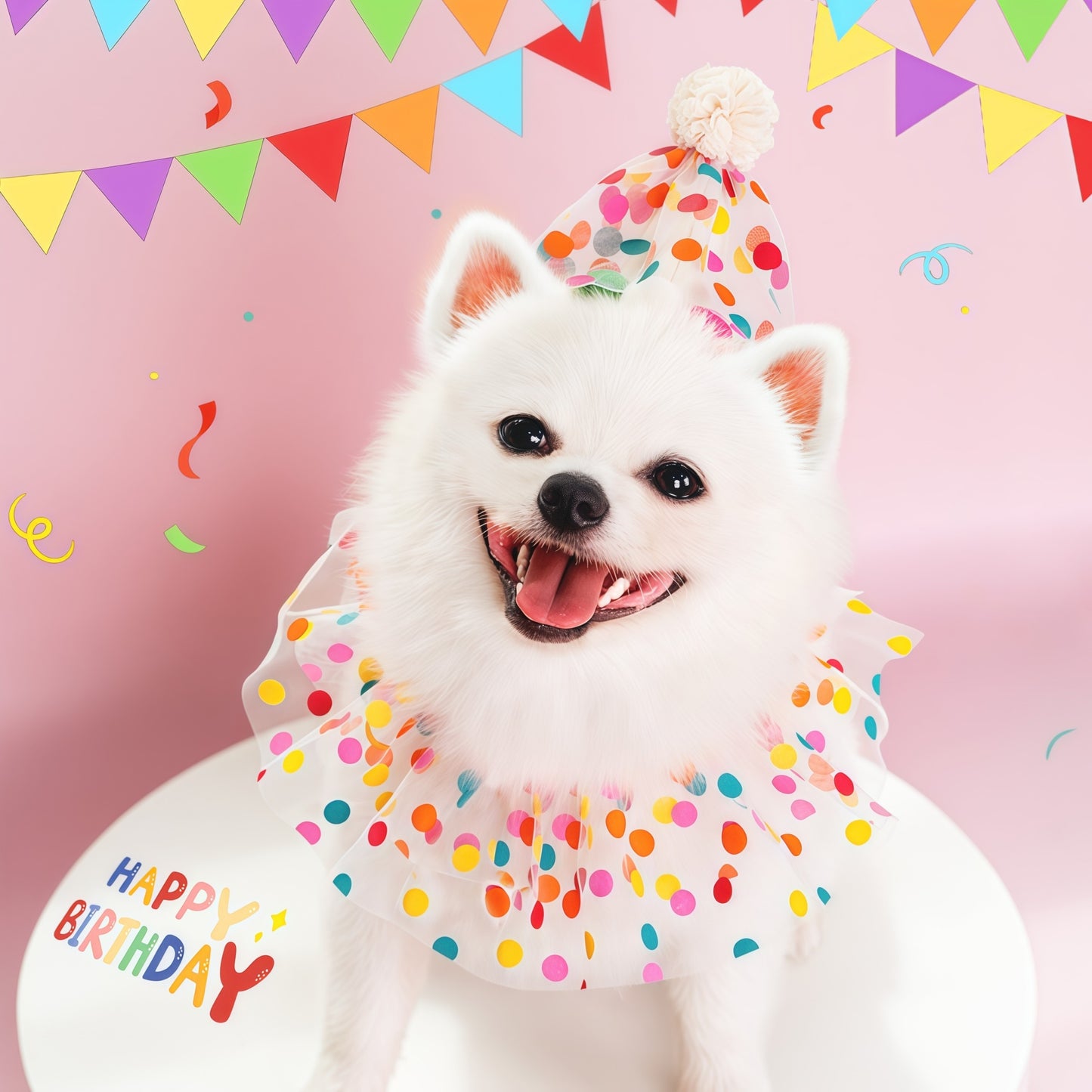 Polka Dot Lace Pet Bib & Birthday Set (Hat + Bib)