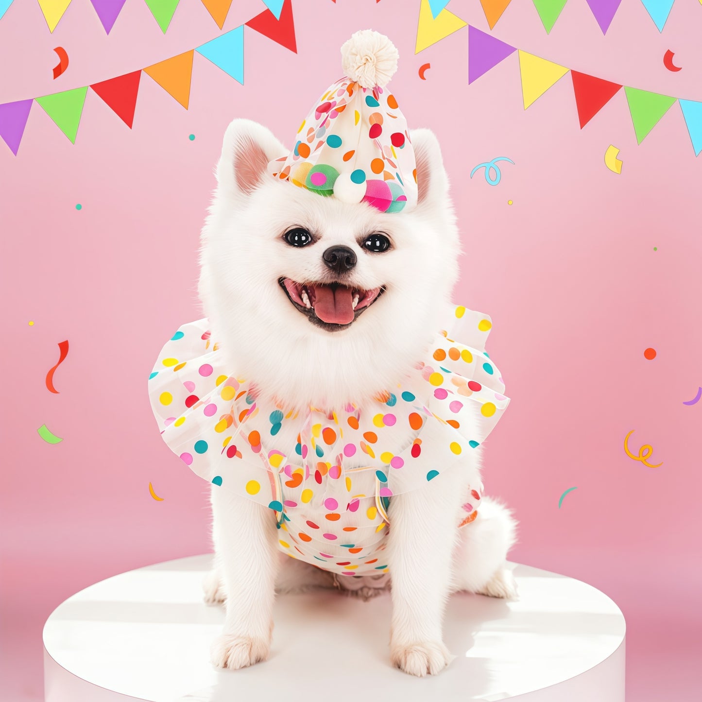 Polka Dot Lace Pet Bib & Birthday Set (Hat + Bib)