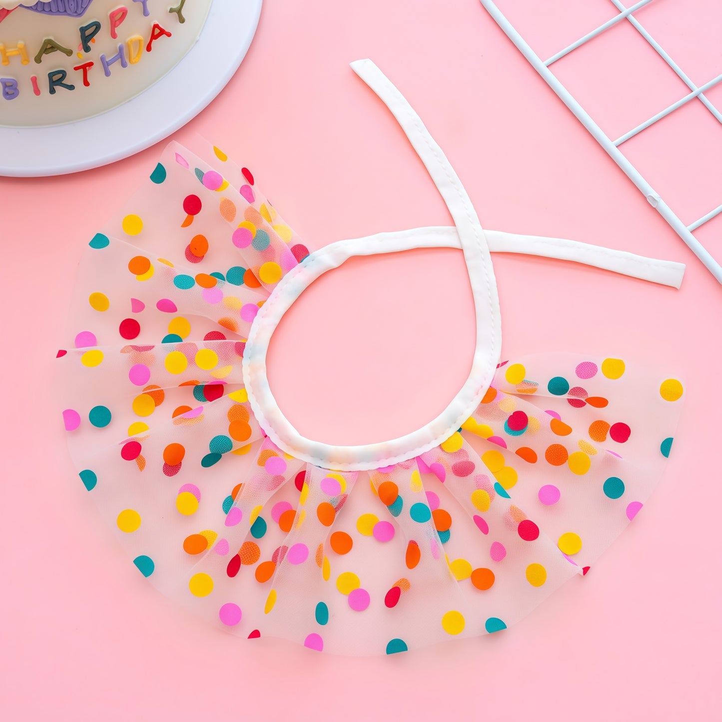 Polka Dot Lace Pet Bib & Birthday Set (Hat + Bib)