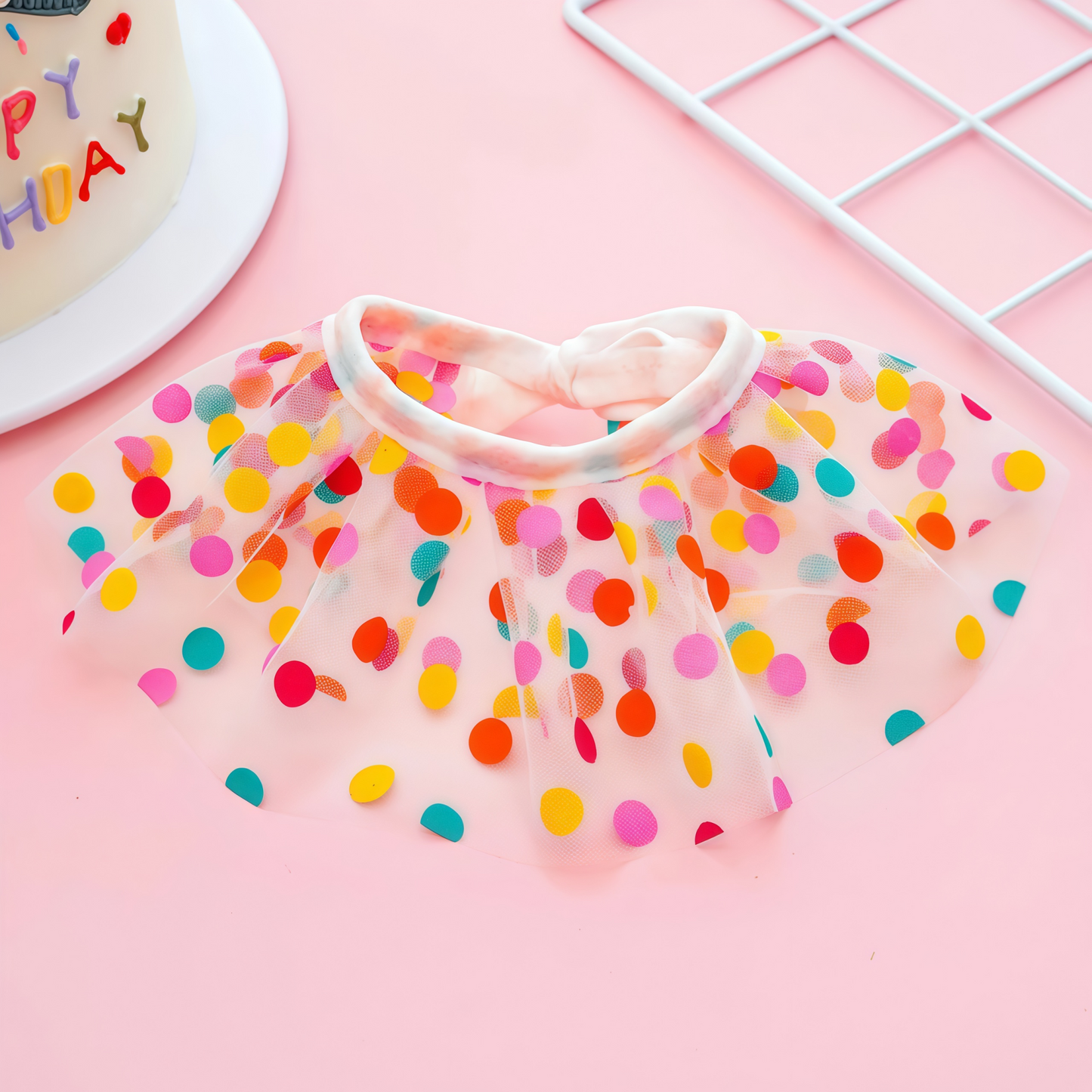 Polka Dot Lace Pet Bib & Birthday Set (Hat + Bib)