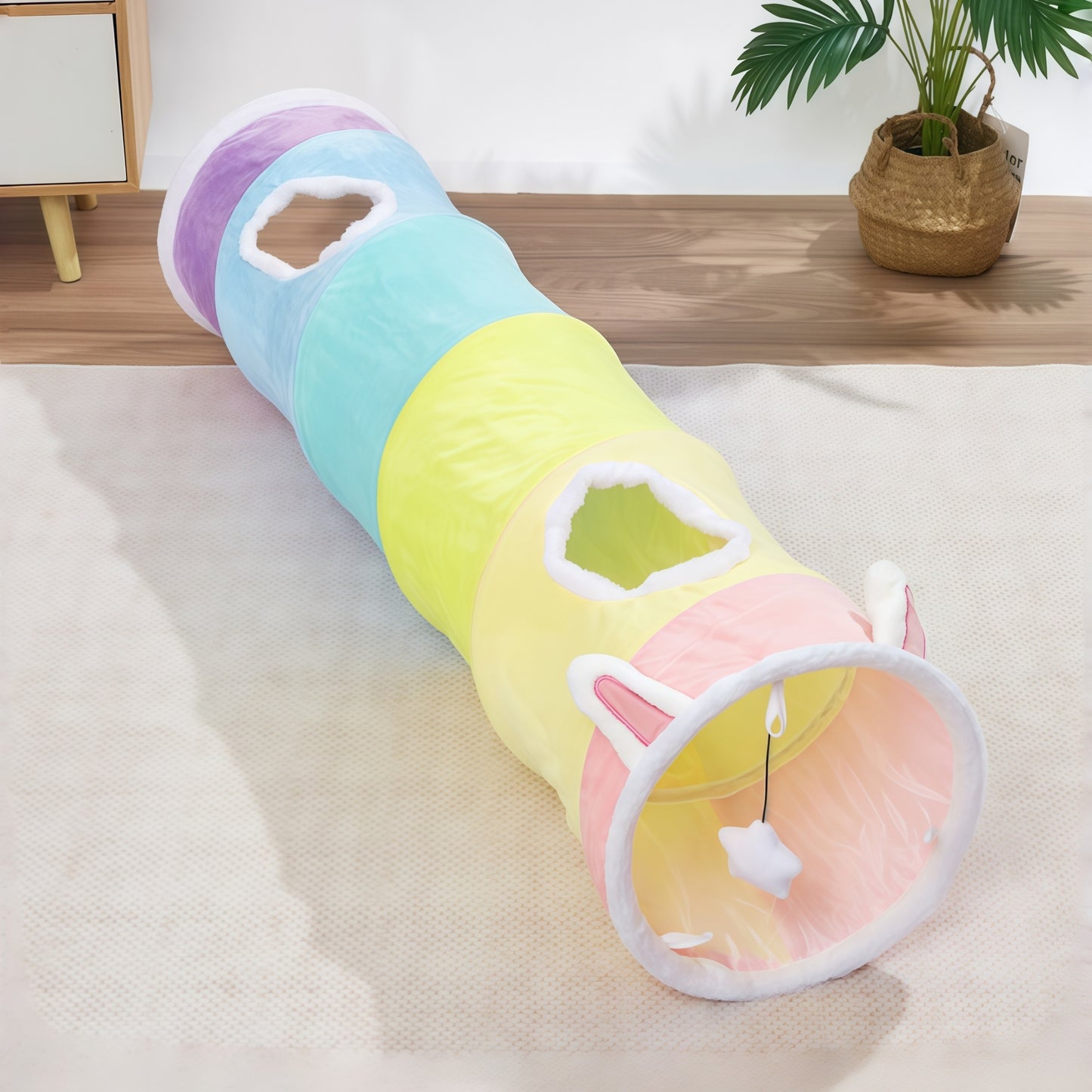 Rainbow Plush Cat Tunnel Toy
