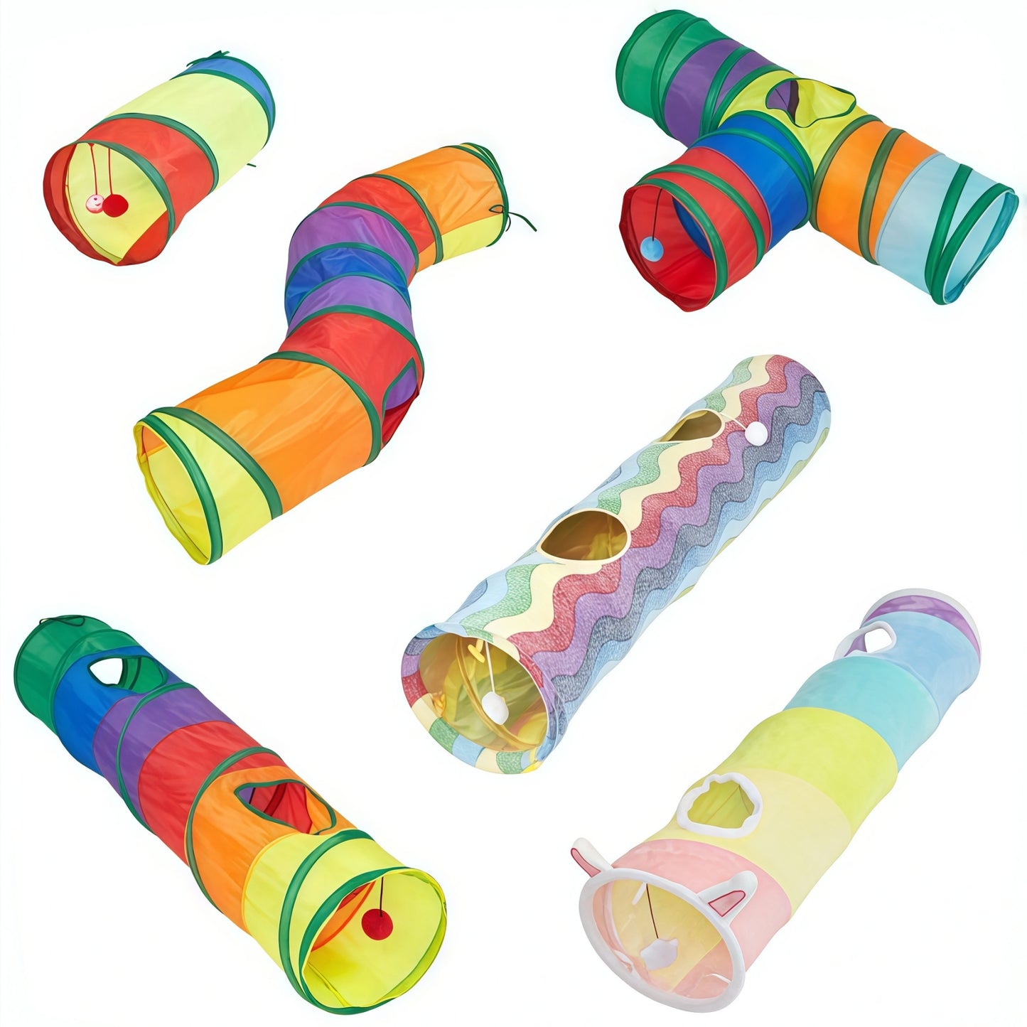 Rainbow Plush Cat Tunnel Toy