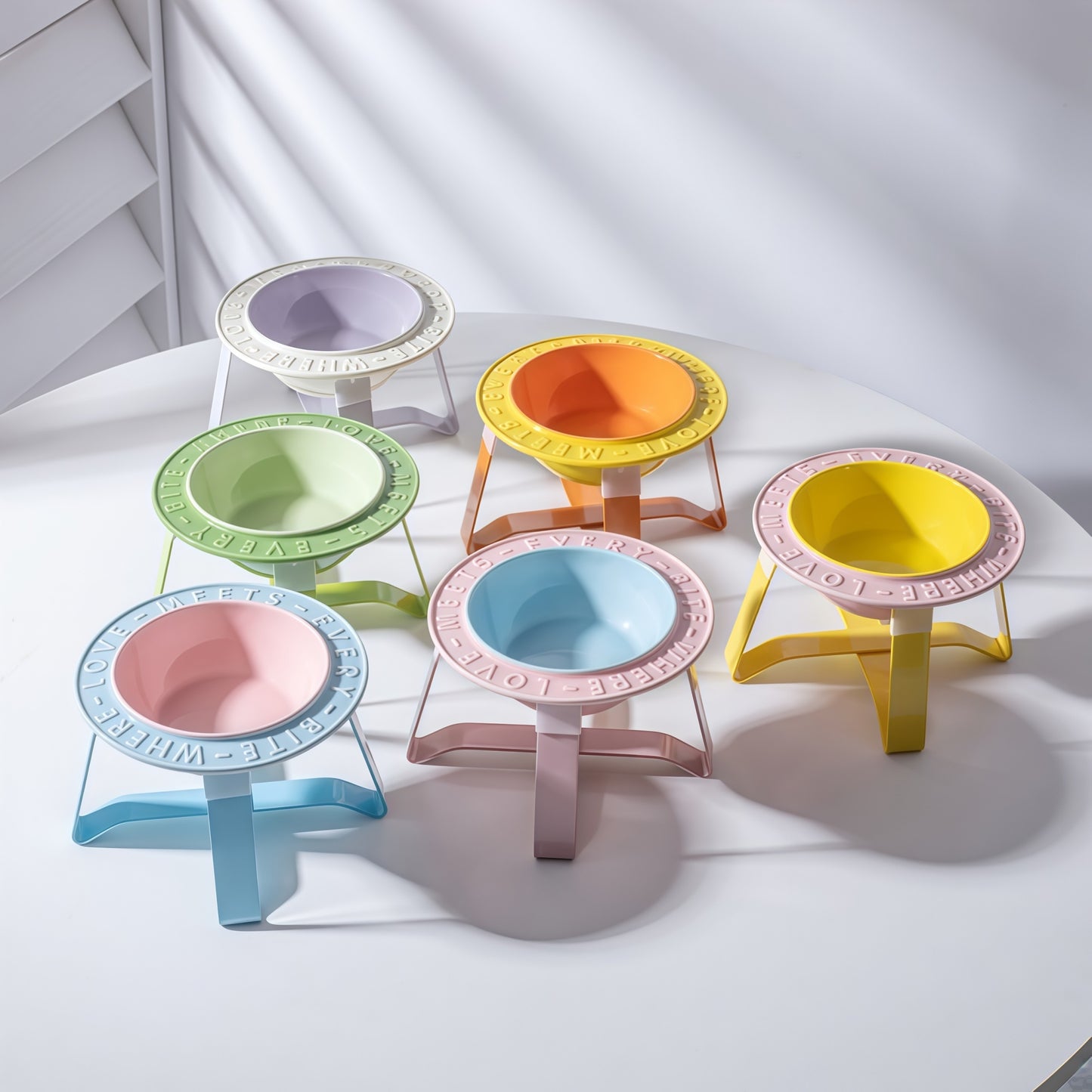 Orbit Raised Ceramic Slow-Feeder Cat Bowl with Iron Stand