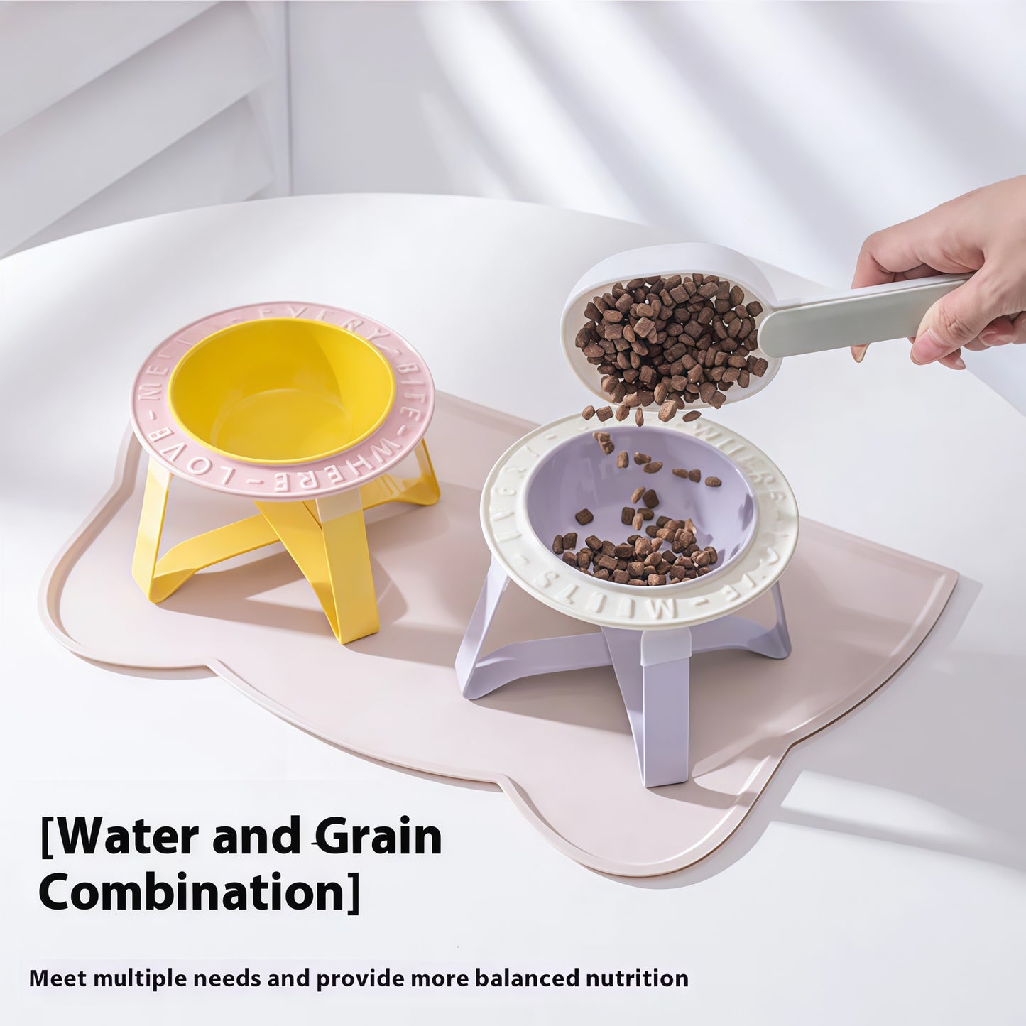 Orbit Raised Ceramic Slow-Feeder Cat Bowl with Iron Stand
