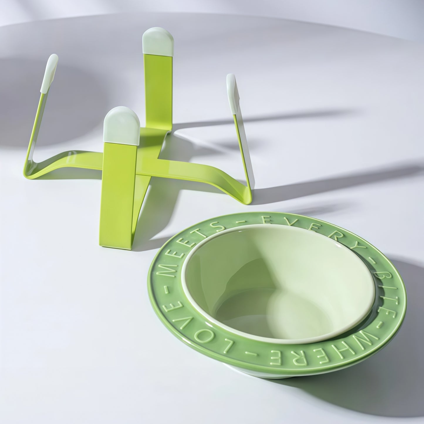 Orbit Raised Ceramic Slow-Feeder Cat Bowl with Iron Stand