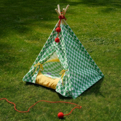 Green Gingham Pet Teepee Tent
