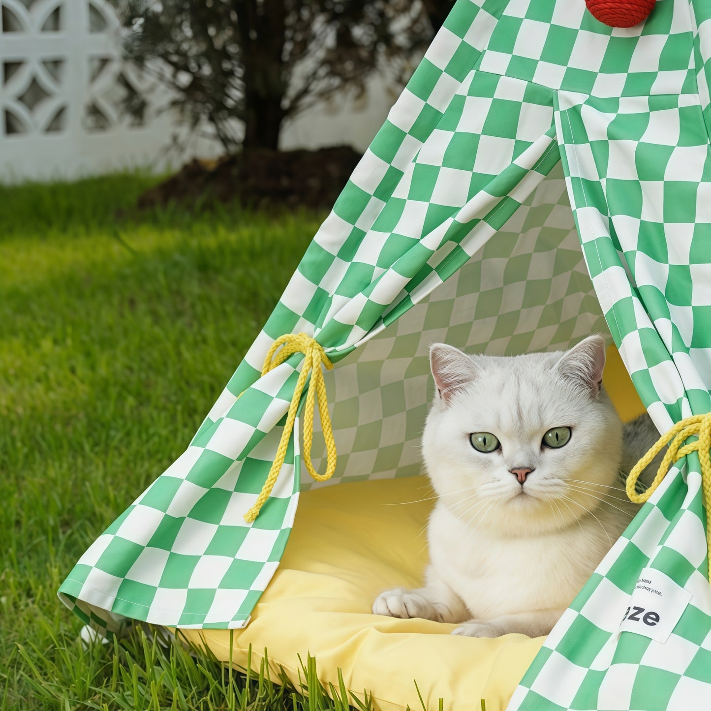 Green Gingham Pet Teepee Tent