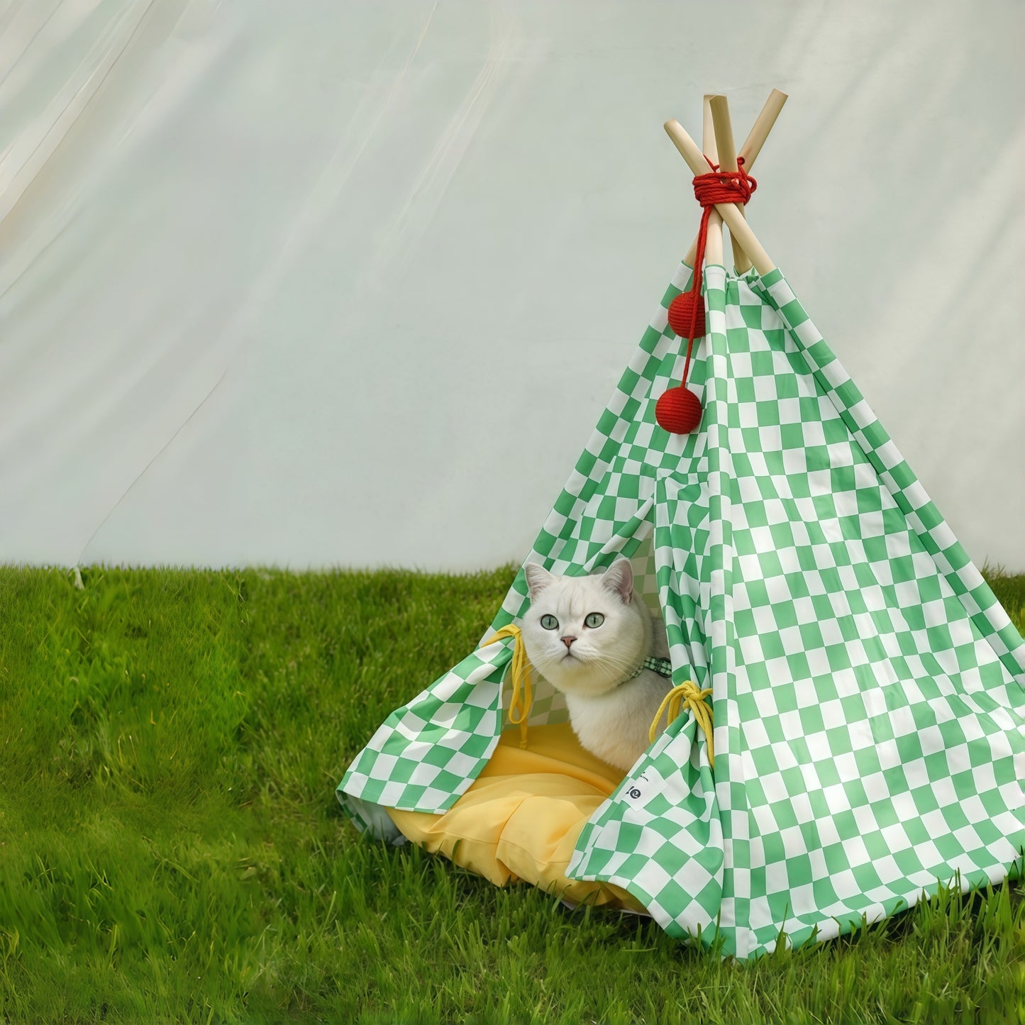 Green Gingham Pet Teepee Tent